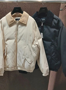 2024冬装SYSTEM HOMME代购韩版拼接领拉链短款鹅绒羽绒服外套男Q