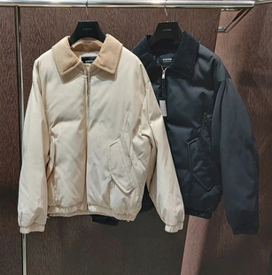 2024冬装SYSTEM HOMME代购韩版拼接领拉链短款鹅绒羽绒服外套男Q