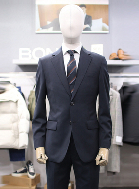 0101秋款BON藏青色纯色羊毛混纺双扣单排职业上班商务西服套装男