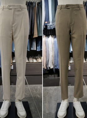 2026年夏季新款韩版男青年BASSO乳白色米色斜纹松紧腰休闲裤长裤