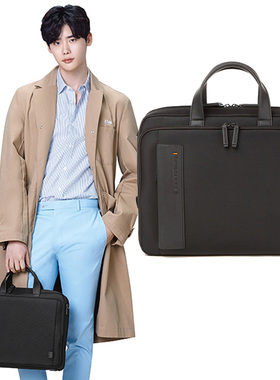 新秀丽3-5折特价李钟硕金宇彬黑色上班商务电脑包手提包斜跨包男