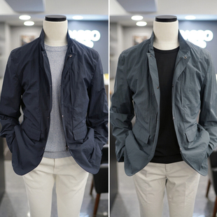 0325春款 BASSO卡其绿色藏青色纯色立领拉链商务夹克外套2色