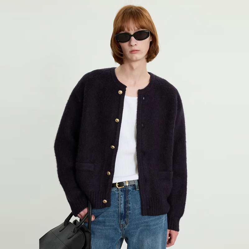 秋季TNGT圆领纯棉短款针织开衫