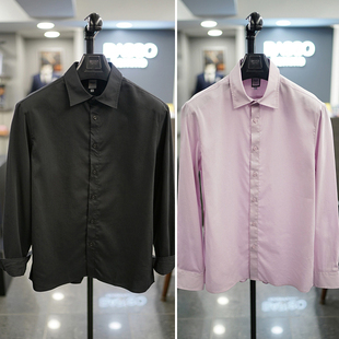 衬衫 休闲长袖 男 BASSO粉色黑色亚麻混纺纯色基础款 0325春款