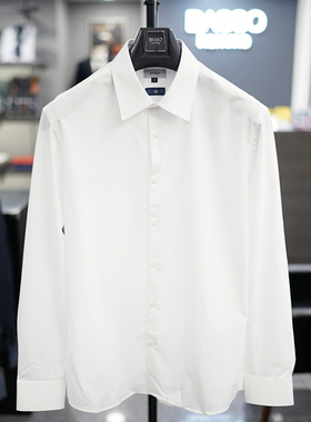 0101四季款BASSO韩版男士白色基础款修身正装长袖衬衫加大190码
