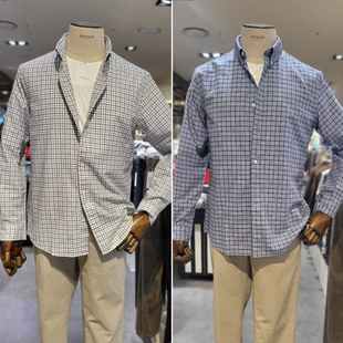 0130冬款EDITION白色蓝色格纹尖领扣领纯棉长袖衬衫男士衬衣