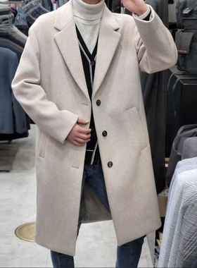 %国内现货170码秋冬SIEG FAHRENHEIT韩版浅灰色羊毛混纺毛呢大衣