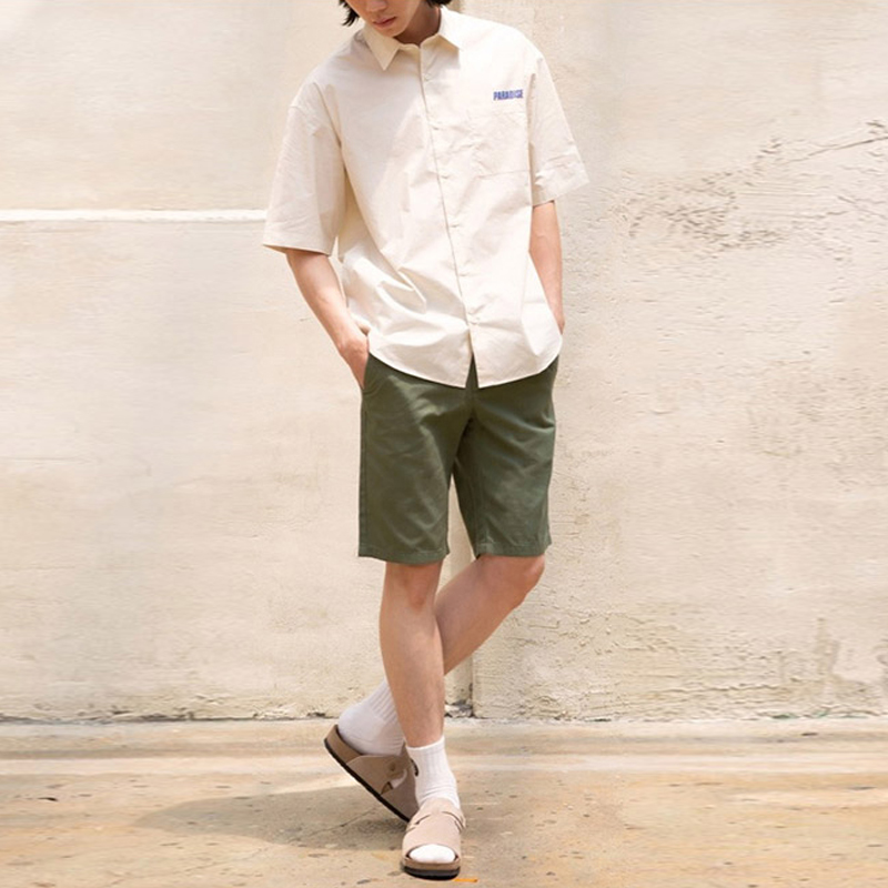 卡其绿色纯色短裤纯棉休闲裤