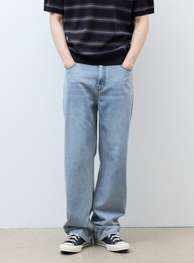 2026年夏款Mind Bridge心桥浅靛蓝色水洗磨白宽腿休闲牛仔裤长裤