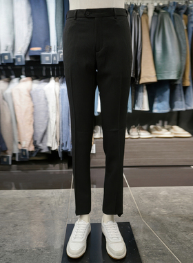 2026年春季新款BASSO韩版男青年黑色百褶松紧腰弹力休闲裤长裤