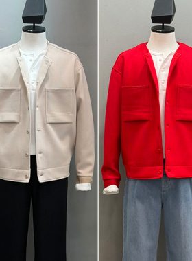 2026年春季新款liberclassy韩版男青年米色红色圆领休闲夹克外套