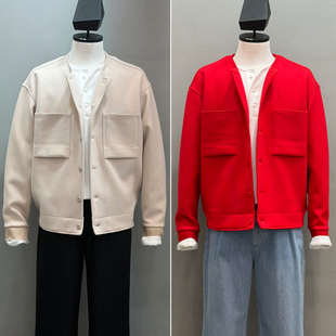 2026年春季新款liberclassy韩版男青年米色红色圆领休闲夹克外套