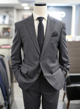 0305春款BASSO深灰色纯羊毛男士商务休闲西服套装加大190码