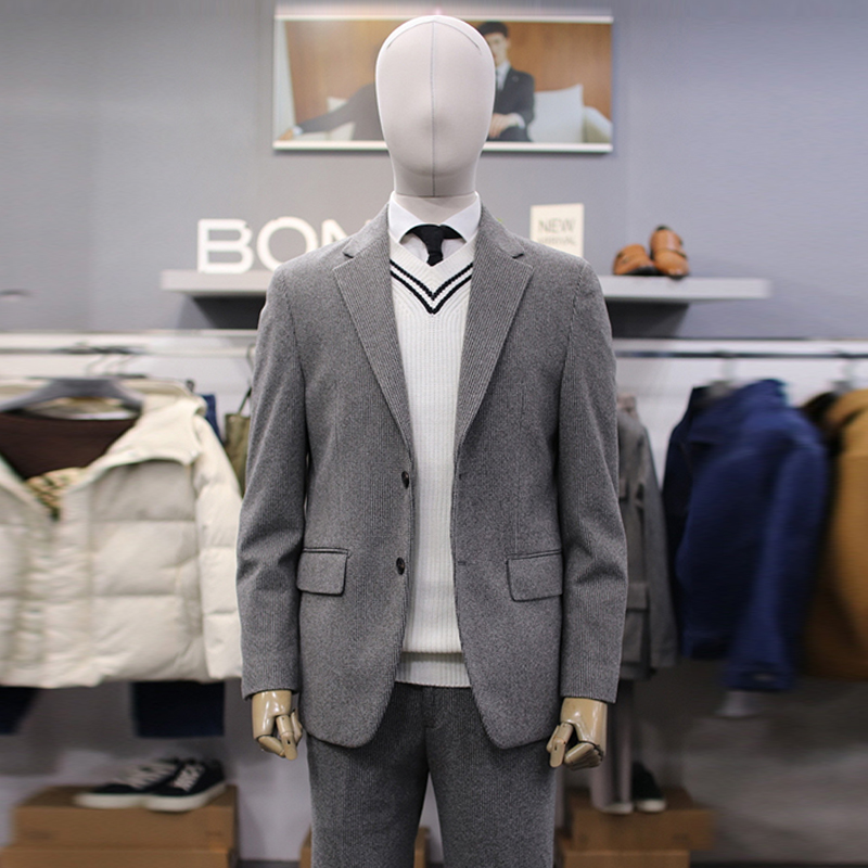 冬季BON棕色小格纹休闲西服套装