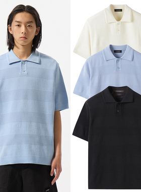 2025年夏季新款CUSTOMELLOW蓝色条纹套头Polo领短袖针织衫3色男士