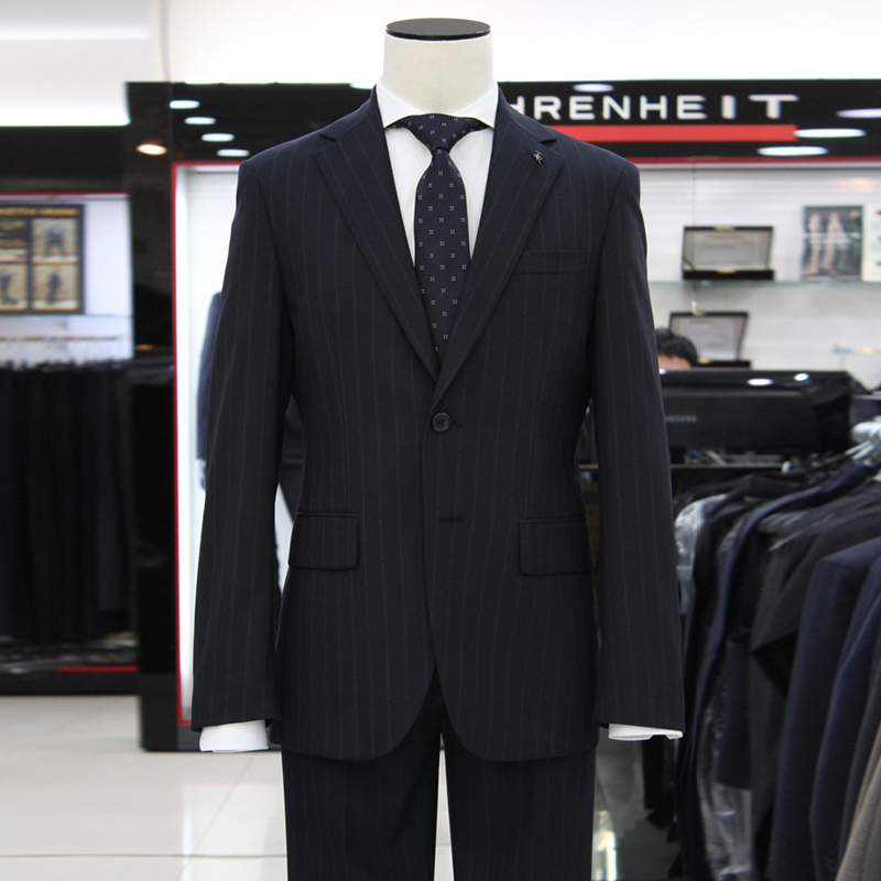 SIEG深藏青色条纹修身西服套装