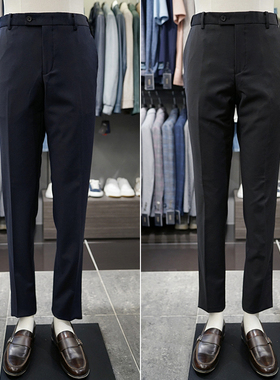 BASSO秋款韩版XH2藏青色黑色纯色羊毛混纺弹力西裤长裤男士