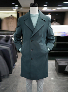 %国内现货170码韩国特价秋SONGZIO孔雀绿色大翻领商务休闲风衣ST