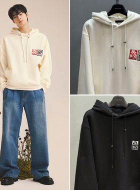 车银优明星同款0120冬装Liberclassy乳白色宽松休闲弹性连帽卫衣