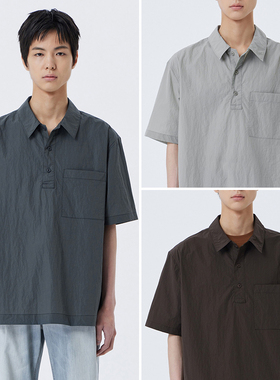 2025年夏季新款EPIGRAM浅灰色蓝色翻领男士时尚休闲短袖T恤3色