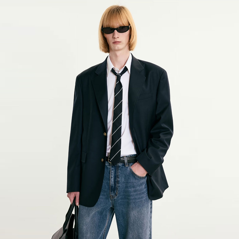 秋TNGT羊毛混纺复古休闲西服上衣