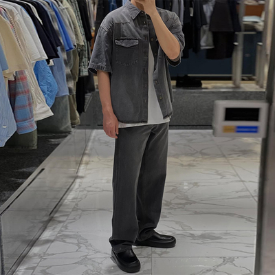 SOLIDHOMM灰色短袖衬衫可套买