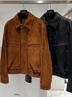 2025年秋季新款SOLID HOMME韩国代购高端男装棕色羊皮真皮皮衣Q