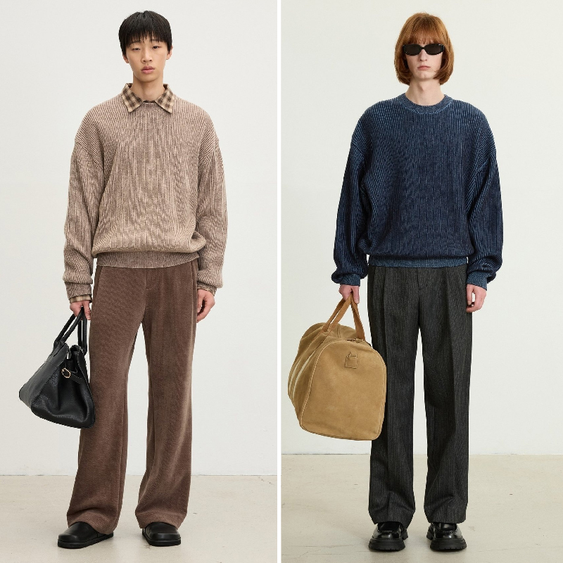 TNGT羊毛混纺条纹宽松长袖针织衫