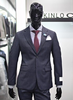 0101秋冬款KINLOCH藏青色46折平驳领羊毛混纺职业商务西服套装