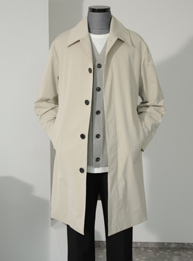 0322春款Liberclassy米色纯色翻领单排扣商务休闲中长款风衣
