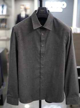 2025年冬季新款BASSO炭灰色格纹羊毛混纺商务休闲长袖衬衫衬衣男