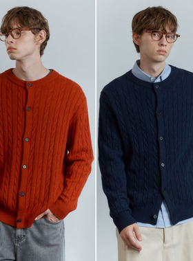 0101冬季新款Mind Bridge心桥橘色灰色圆领绞花针织开衫3色男款