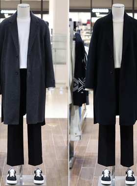 0301秋冬51折SIEG FAHRENHEIT混合灰色翻领束带羊毛毛呢大衣