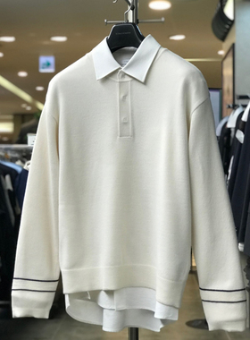 0322春款Liberclassy乳白色亨利领毛衣羊毛混纺长袖针织衫