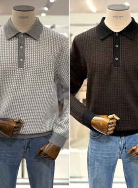 2025年冬季新款EDITION浅灰色棕色男士时尚休闲千鸟格羊毛针织衫