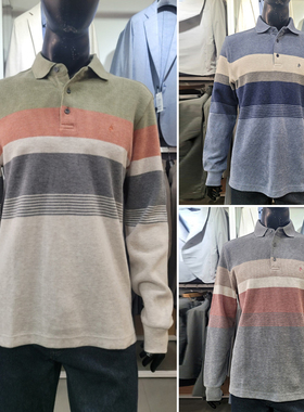 2025冬季新品OLZEN蓝色翻领拼色纯棉长袖polo衫T恤3色加大码190码