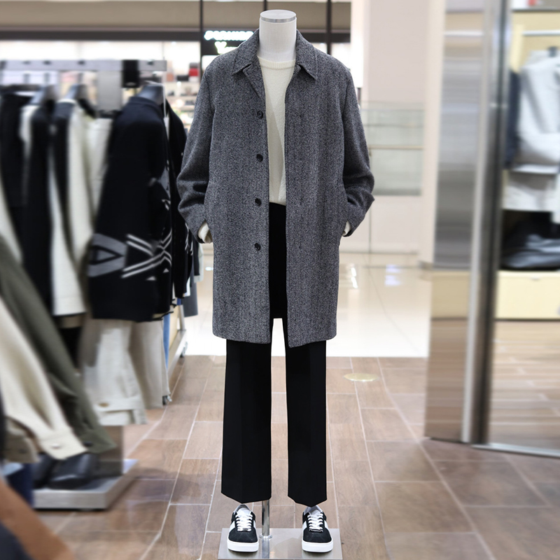 2024秋冬新款黑色羊毛毛呢大衣