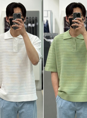 0520夏款Liberclassy白色浅绿色纯色翻领针织短袖POLO衫2色