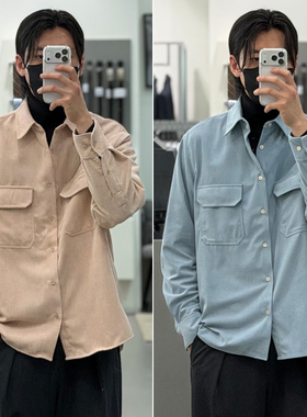 0101秋款Liberclassy天蓝色条绒灯芯绒男生宽松衬衫休闲衬衣2色