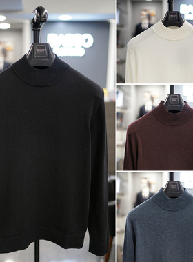 2025年冬新款BASSO酒红色羊绒混纺半高领长袖针织衫加大190码6色