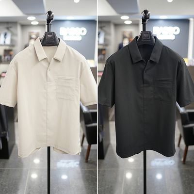 BASSO男士开口翻领微弹力短袖T恤