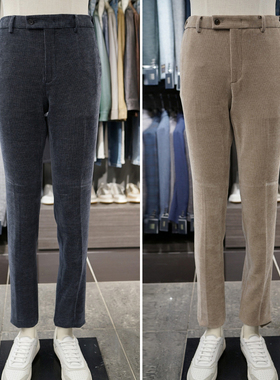 0301冬季新款BASSO蓝灰色灯芯绒微弹松紧腰商务休闲裤长裤4色