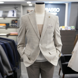 0325春夏BASSO意大利进口面料乳白色羊毛混纺花呢休闲西服上衣