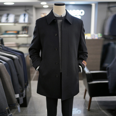 冬BASSO翻领羊绒中长款毛呢大衣