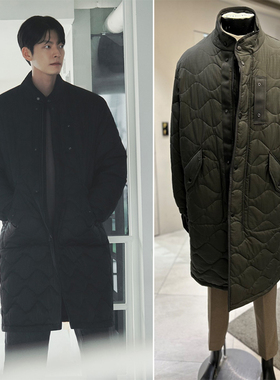 金宇彬明星同款DR0127冬47折SIEG F黑色绗缝明辑线休闲长款棉衣男
