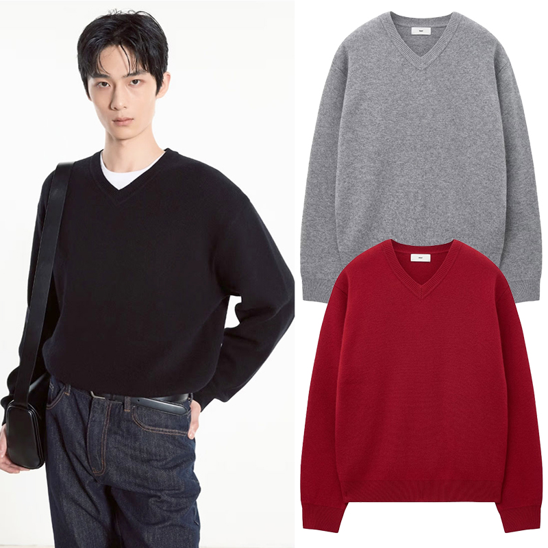 秋季TNGT套头V领宽松长袖针织衫