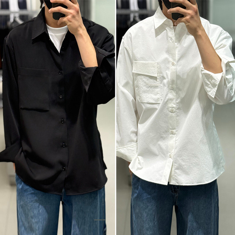 0301秋款liberclassy白色弹性个性口袋设计衬衣外穿长袖衬衫