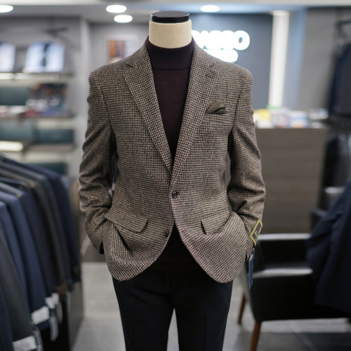 棕色千鸟格格纹休闲西服外套