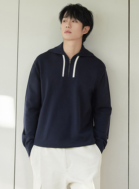 丁海寅韩国明星同款0320春款Mind Bridge心桥半开拉链翻领针织衫