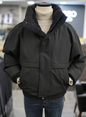 0101冬款BASSO黑色立领防风收口袖鹅绒宽松短款羽绒服男士